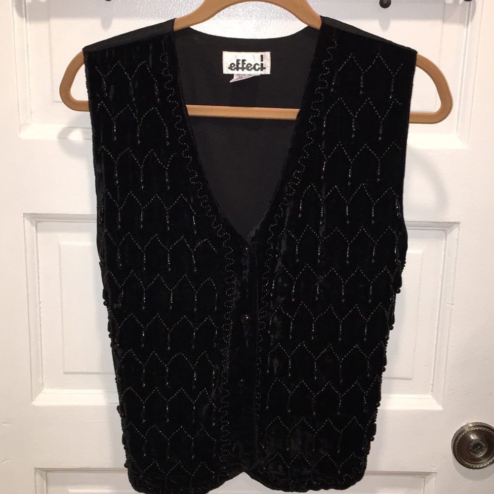 BLACK BEADED VEST-100% RAYON-COTTON LINED-SZ-SM
